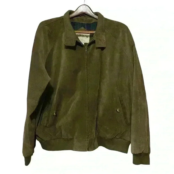 Men’s Vtg ORVIS Sporting Traditions LEATHER Jacket Coat sz XL Zip Up Olive Green - Picture 1 of 9